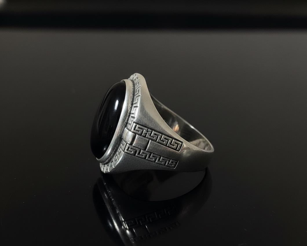 Vintage Black Onyx Sterling Silver Ring, Unique Husband Gift