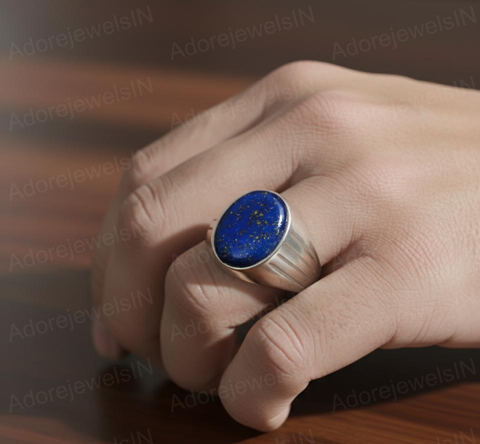 Sterling Silver Lapis Lazuli Ring, Ottoman Design, AAA Quality (12x16mm)