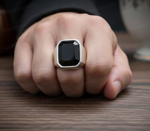 Black Onyx Sterling Silver Signet Ring, Octagon Cut