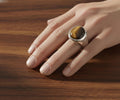 Sterling Silver Signet Ring, Natural Yellow Tiger Eye, Mens Heavy Ring