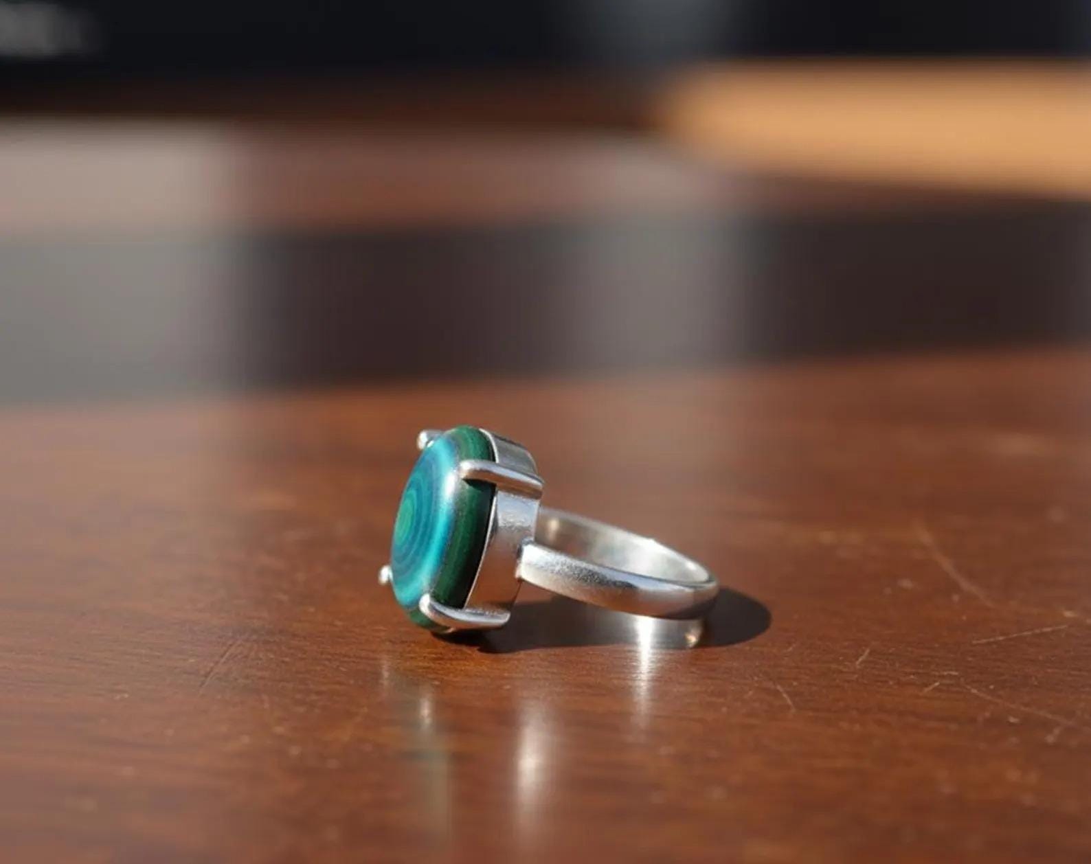 Sterling Silver Signet Ring, Oval Malachite Gemstone, Womens Jewelry