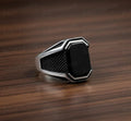 Black Onyx Sterling Silver Cushion Signet Ring
