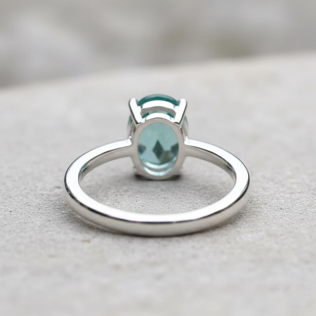 Paraiba Emerald Sterling Silver Ring, Oval Cut (10x14mm)