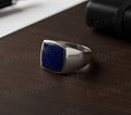 Mens Lapis Lazuli Signet Ring, Sterling Silver Greek Design
