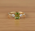 Vintage Peridot Ring, Gold Vermeil, Art Deco Emerald Cut, August Birthstone, Oval Gemstone