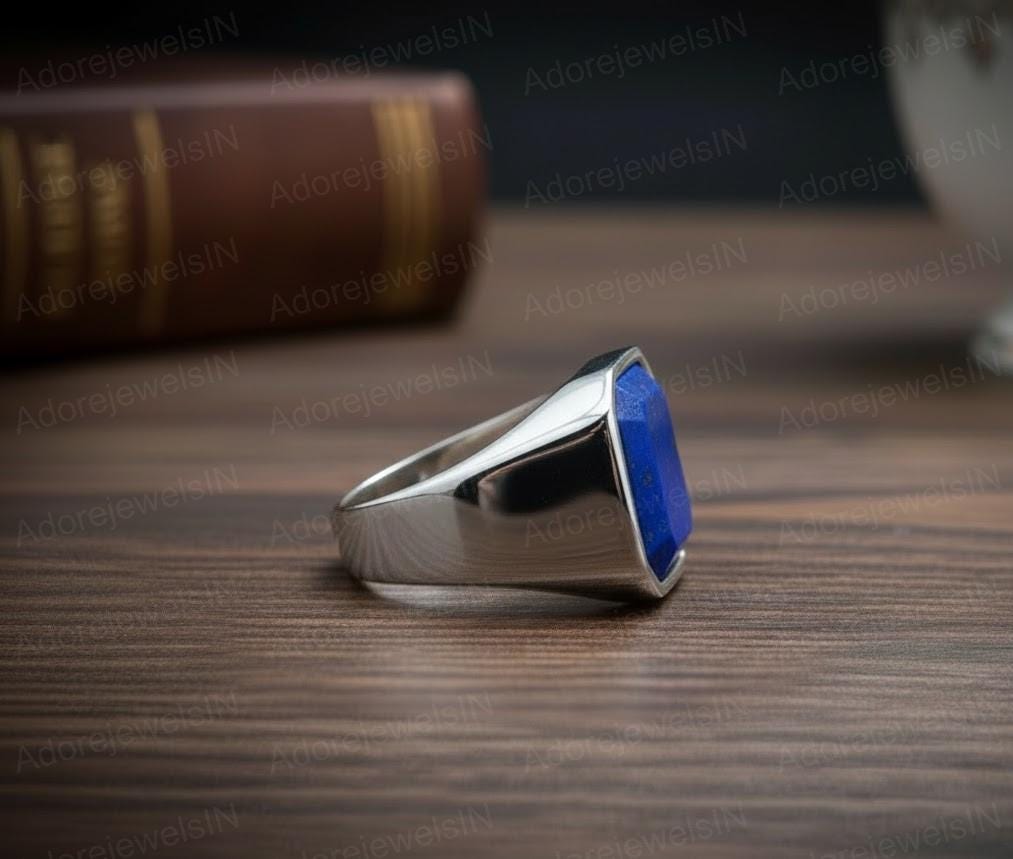 Lapis Lazuli Sterling Silver Signet Ring, Octagon Cut