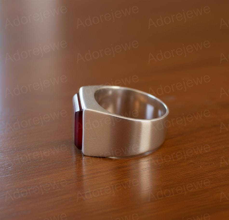 Natural Carnelian Sterling Silver Signet Ring, Square Stone Mens Ring, Christmas Gift