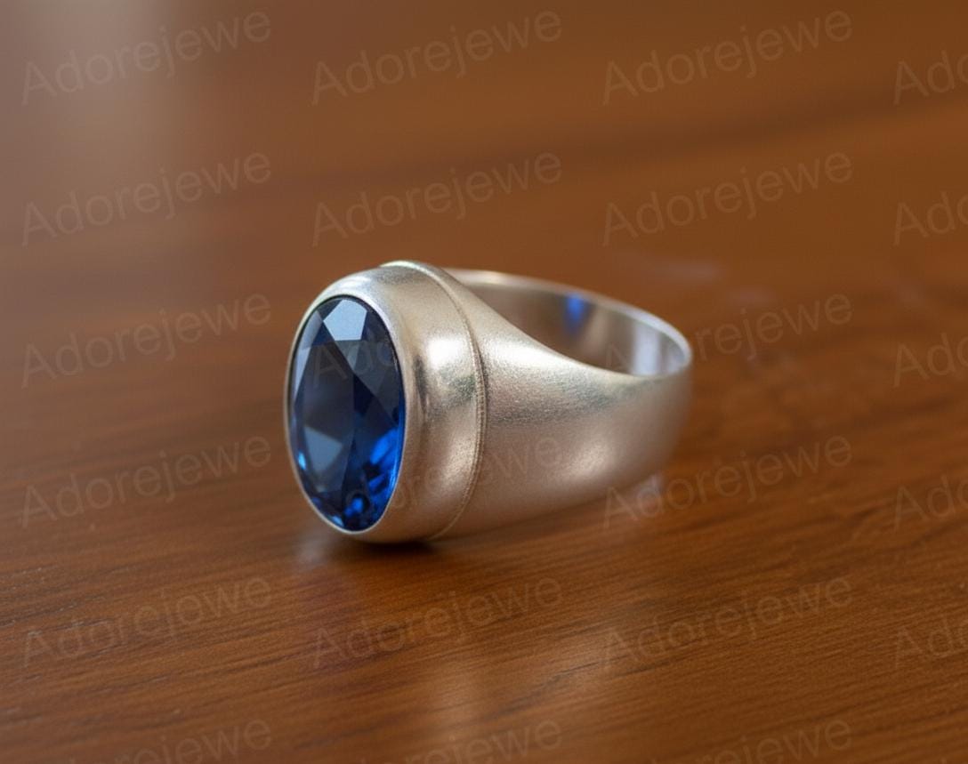 Sapphire Sterling Silver Signet Ring, Oval Stone (12x16mm)