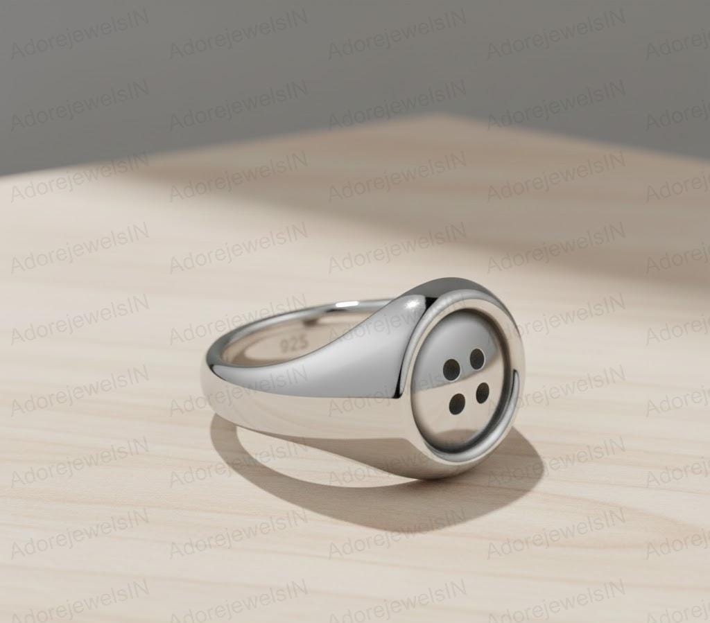 Sterling Silver Button Ring, Black Rhodium Band