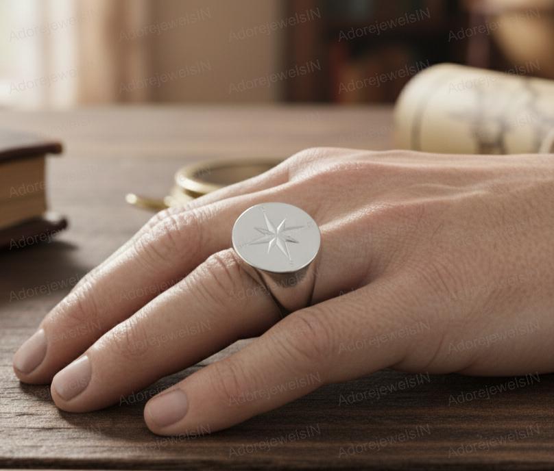 Handmade Sterling Silver Compass Ring, Polaris Star