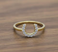 Solid 925 sterling silver Gold Horseshoe Ring with Zircon, Prong Setting Round Stone