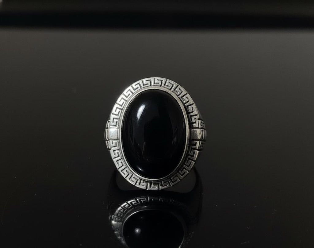 Vintage Black Onyx Sterling Silver Ring, Unique Husband Gift