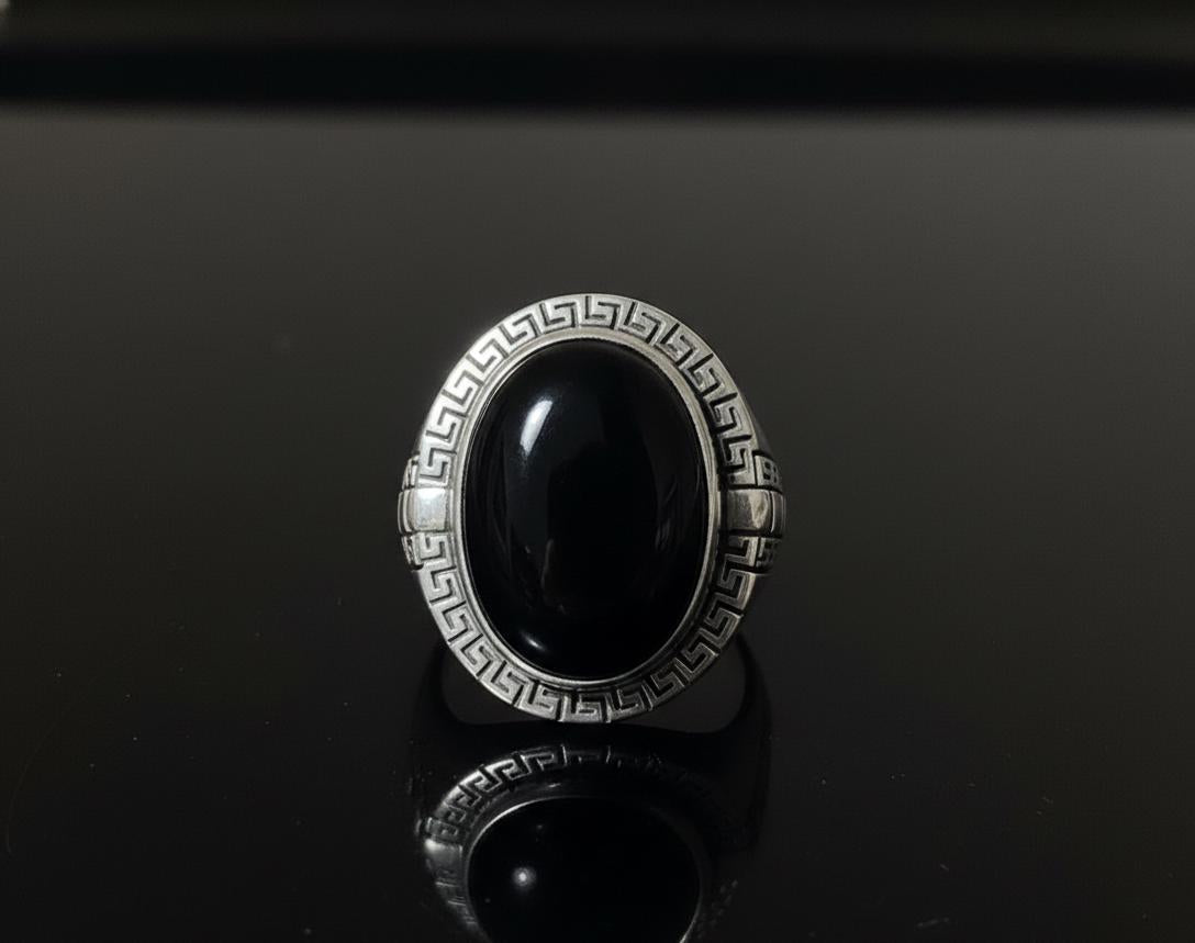 Vintage Black Onyx Sterling Silver Ring, Unique Husband Gift