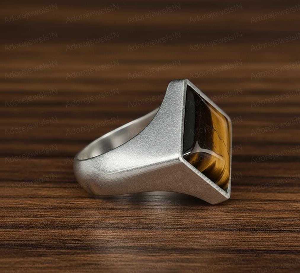 Sterling Silver Tiger Eye Ring, Ottoman Mens Ring