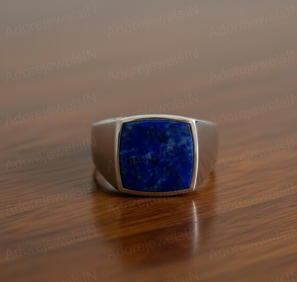 Lapis Lazuli Sterling Silver Signet Ring, Square Stone