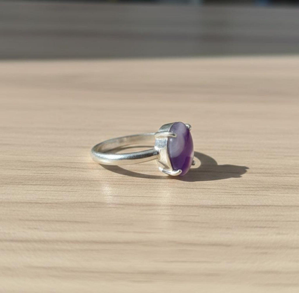 Purple Slice Agate Ring, Oval Cabochon, Sterling Silver (13x15mm)