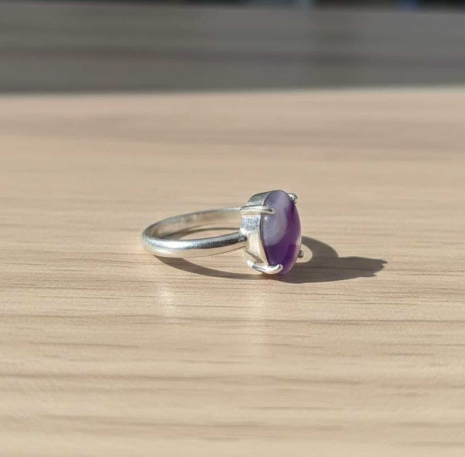 Purple Slice Agate Ring, Oval Cabochon, Sterling Silver (13x15mm)