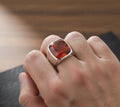 Natural Garnet Signet Ring, Cushion Cut, 925 Sterling Silver