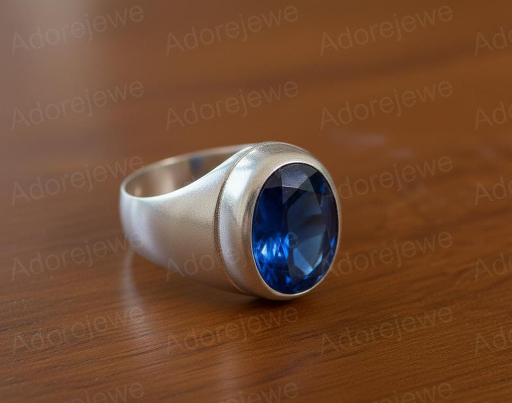 Sapphire Sterling Silver Signet Ring, Oval Stone (12x16mm)