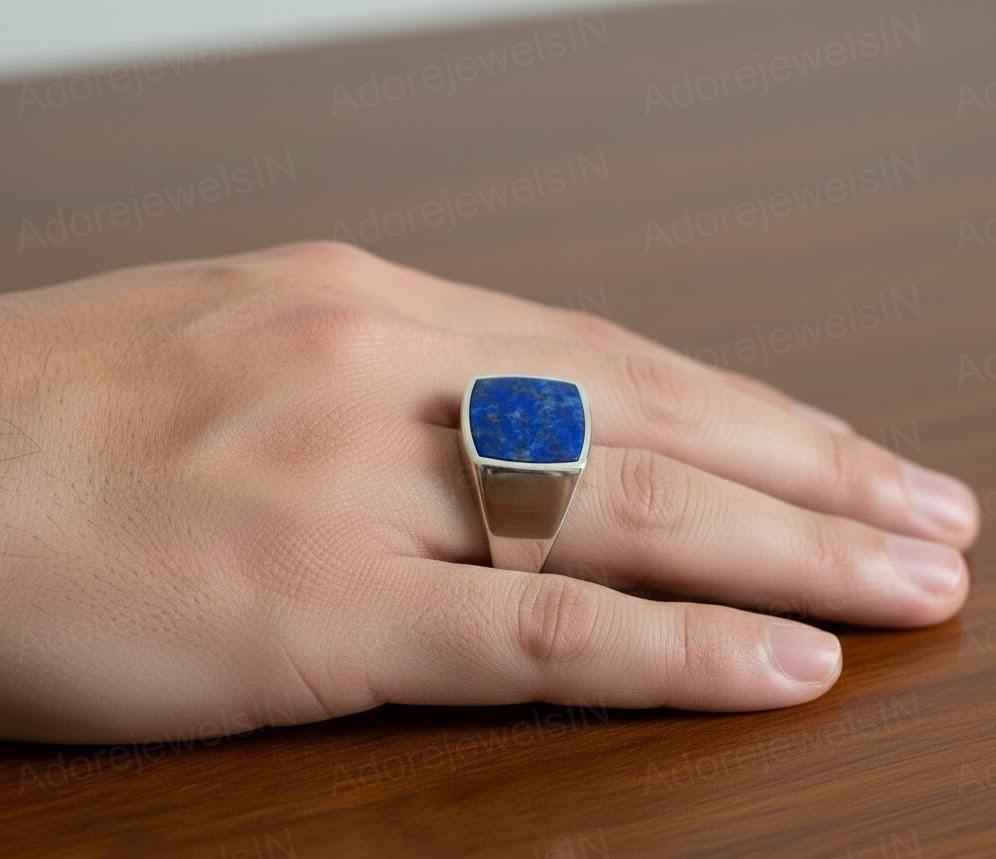 Lapis Lazuli Sterling Silver Signet Ring, Square Stone