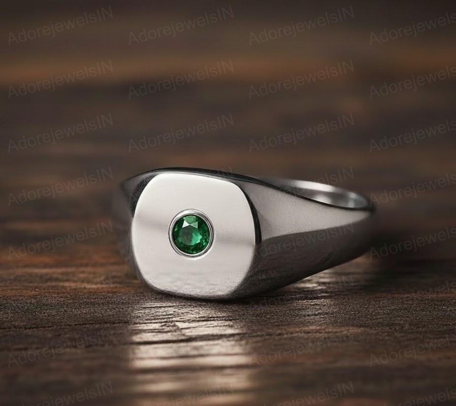 Emerald Sterling Silver Ring, Round Brilliant Cut, 6mm Stone