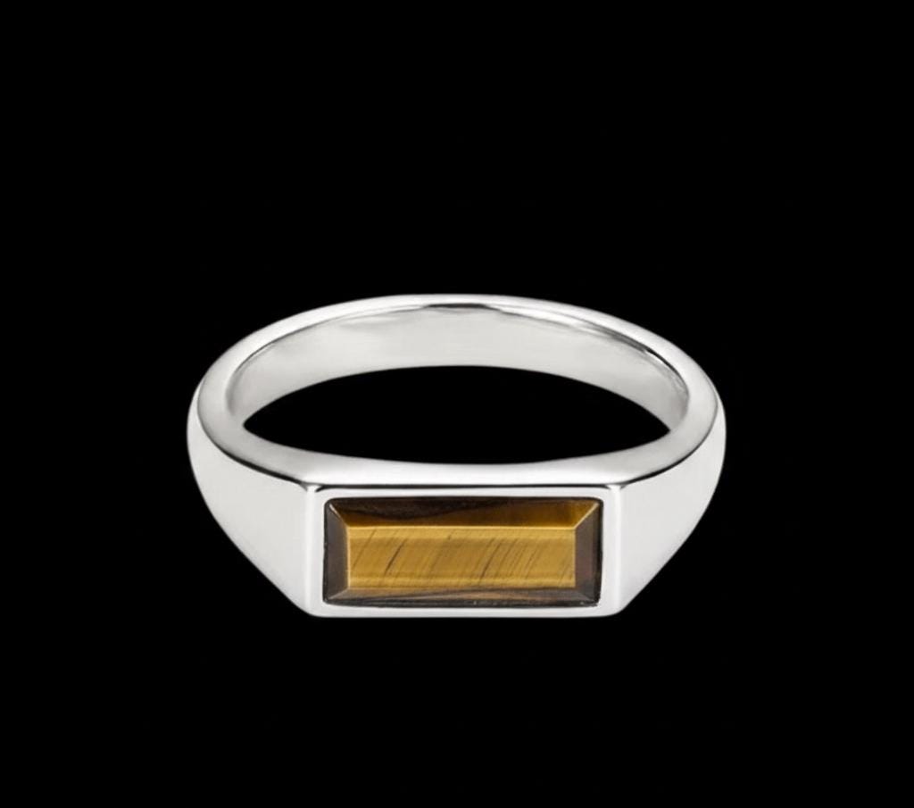 Sterling Silver Signet Ring, Natural Tiger Eye, Stackable Band