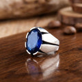 Solid 925 Sterling Silver Mens Ring, Blue Sapphire Hydro Mens Ring, Oval Brilliant Cut, Sapphire Mens Ring, Sapphire Signet Ring
