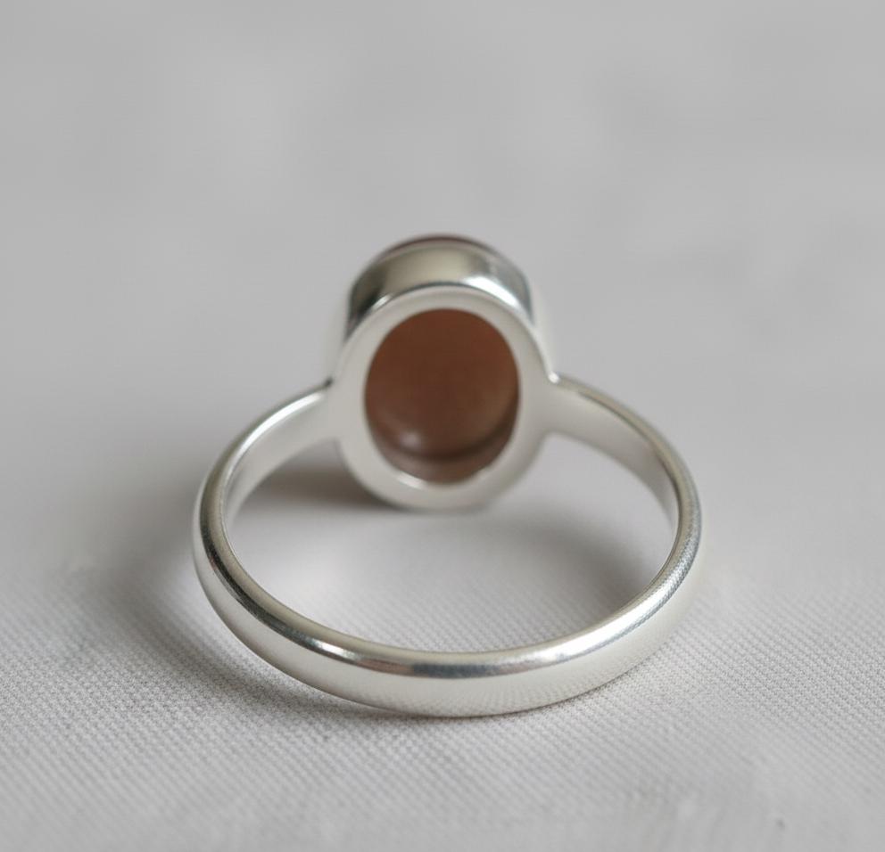 Oval Sunstone Sterling Silver Ring, Bezel Setting (12x16mm)