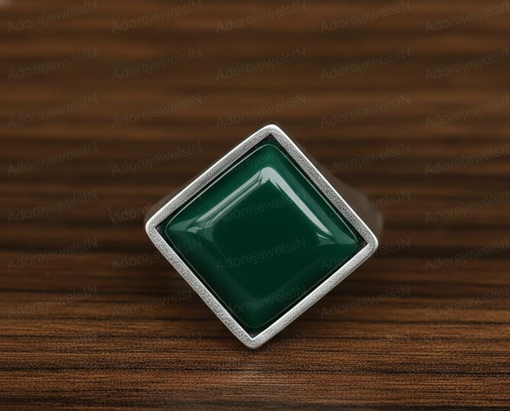 Sterling Silver Green Onyx Ring, Ottoman Mens Ring