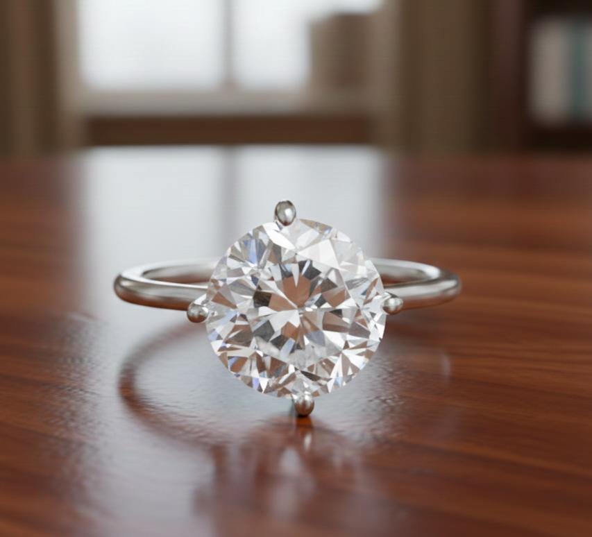 Round Moissanite Ring, 925 Sterling Silver, Prong Setting