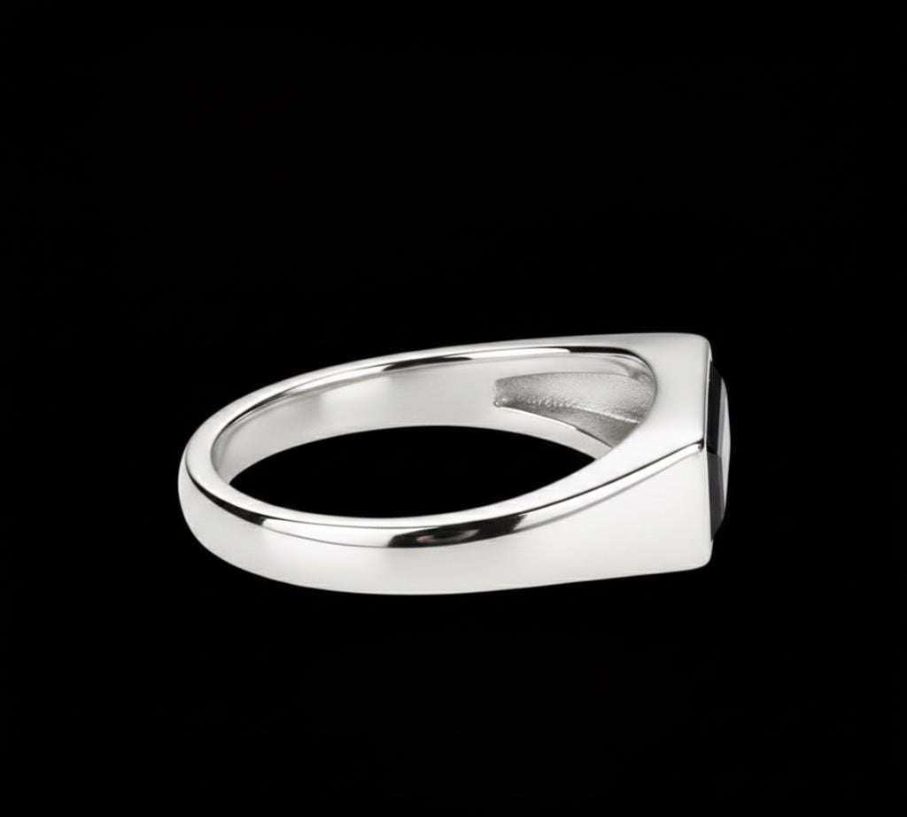 Sterling Silver Black Onyx Signet Ring, Stackable Rectangle Stone