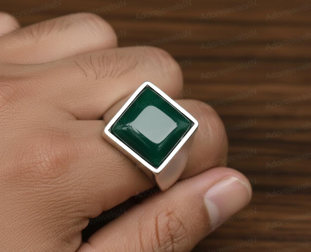 Sterling Silver Green Onyx Ring, Ottoman Mens Ring