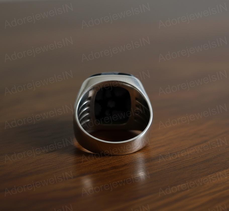 Sterling Silver Snowflake Obsidian Ring, Cushion Gemstone (14x14mm)
