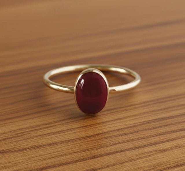 Natural Garnet Oval Ring, 925 sterling silver prong Setting, Minimalist Red Gemstone (8x10mm) gold plated