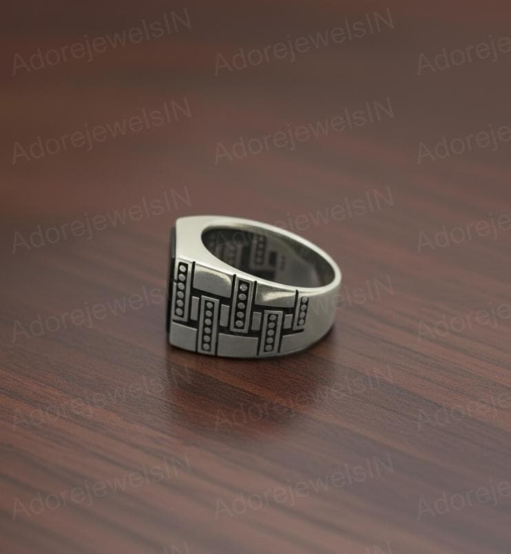 Mens Black Onyx Ring, Solid Sterling Silver, Square Stone