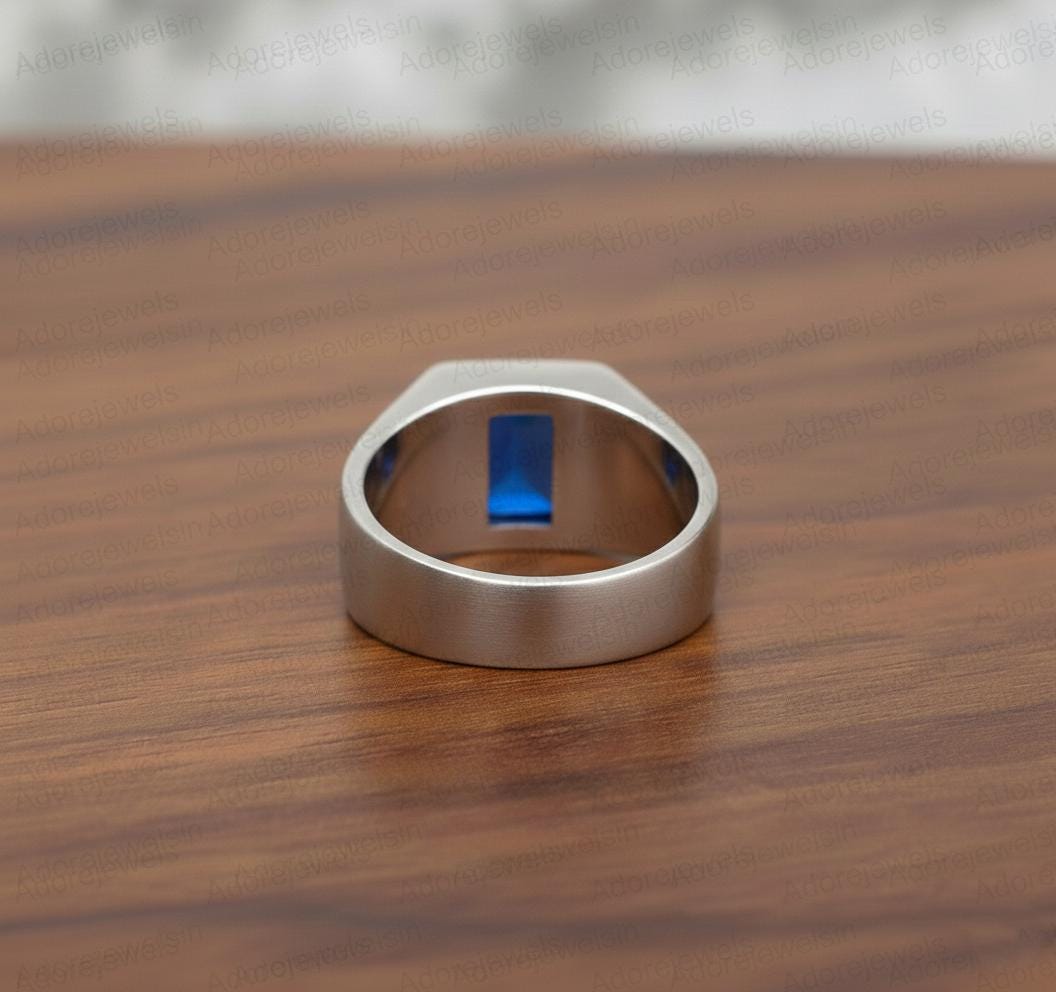 Sterling Silver Signet Ring, Blue Sapphire Hydro, Mens Ottoman Style