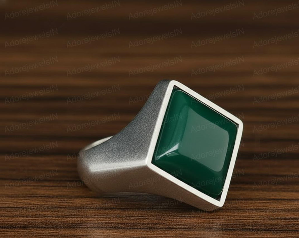 Sterling Silver Green Onyx Ring, Ottoman Mens Ring