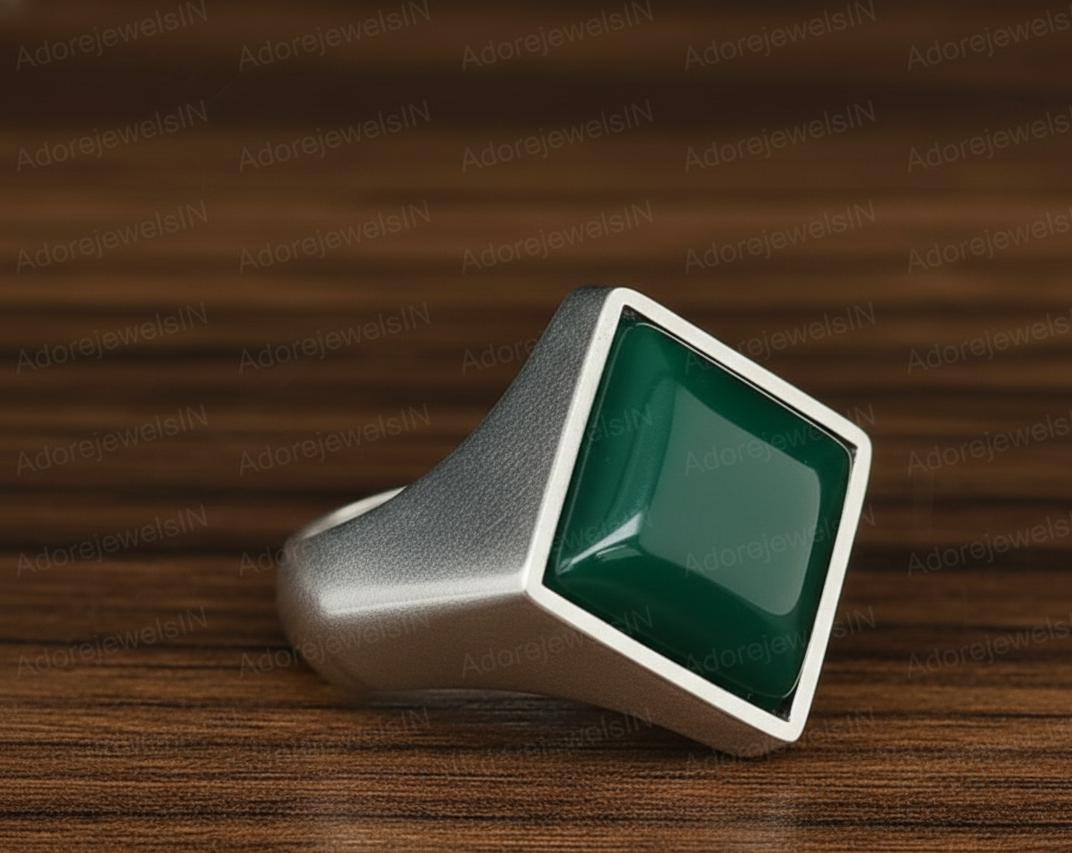 Sterling Silver Green Onyx Ring, Ottoman Mens Ring