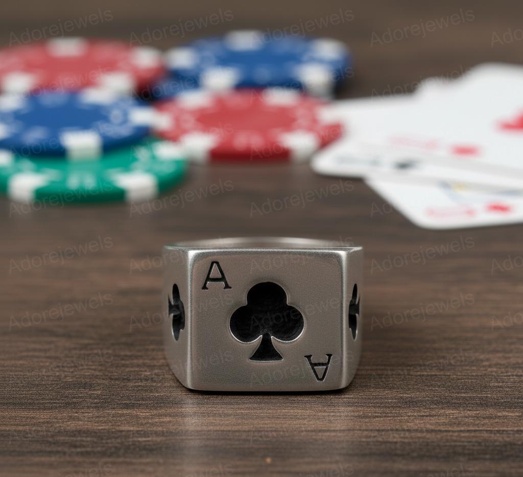 Sterling Silver Ace of Clubs Ring, Lucky Poker Jewelry