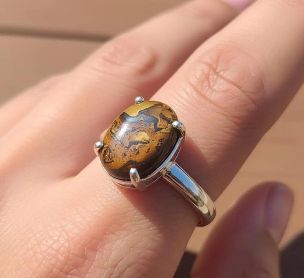 Sterling Silver Signet Ring, Natural Yellow Tiger Eye (12x16mm), Mens Heavy Ring