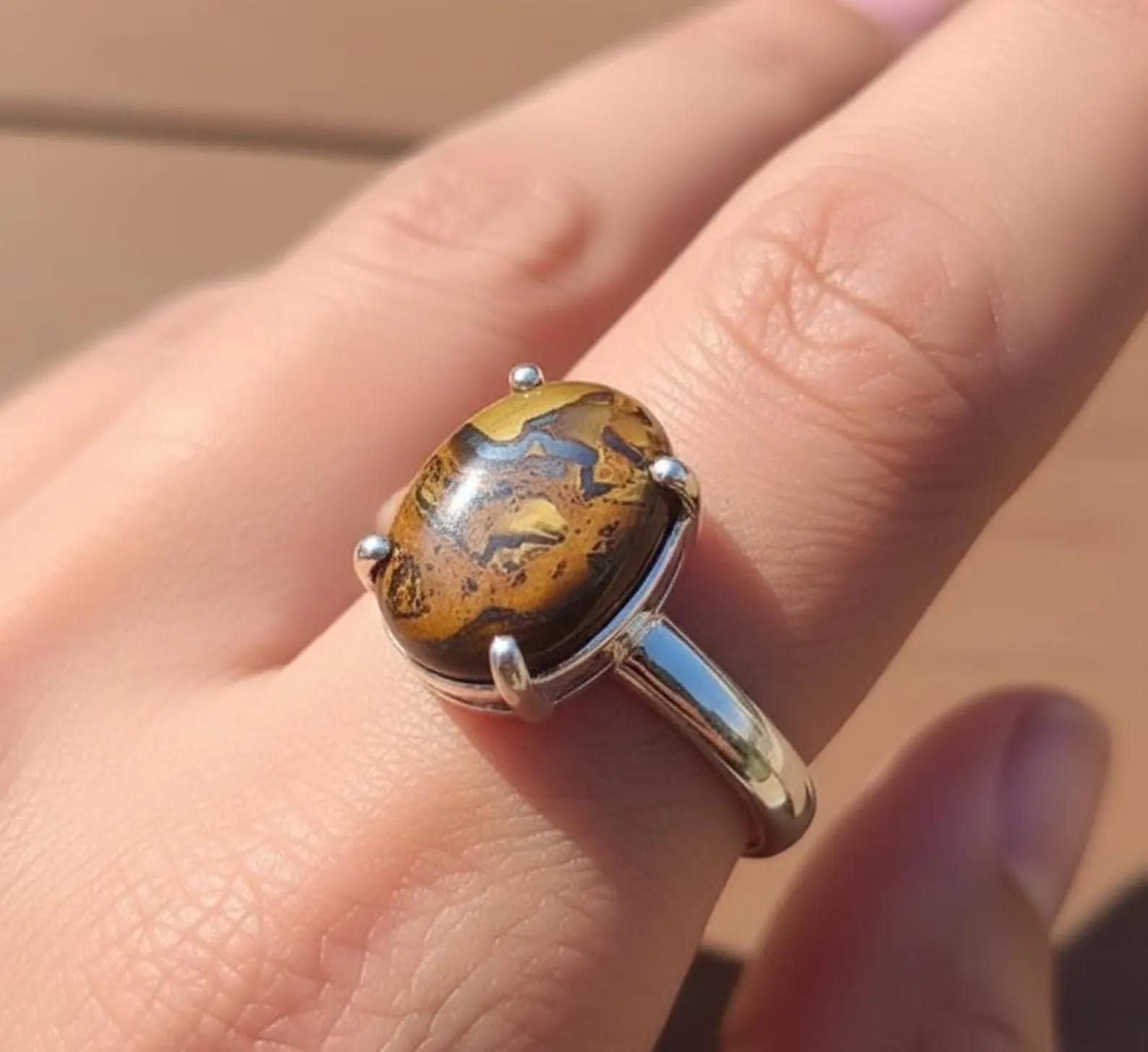 Sterling Silver Signet Ring, Natural Yellow Tiger Eye (12x16mm), Mens Heavy Ring