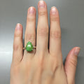 Sterling Silver Green Turquoise Ring, Pear Cabochon, Bezel Setting