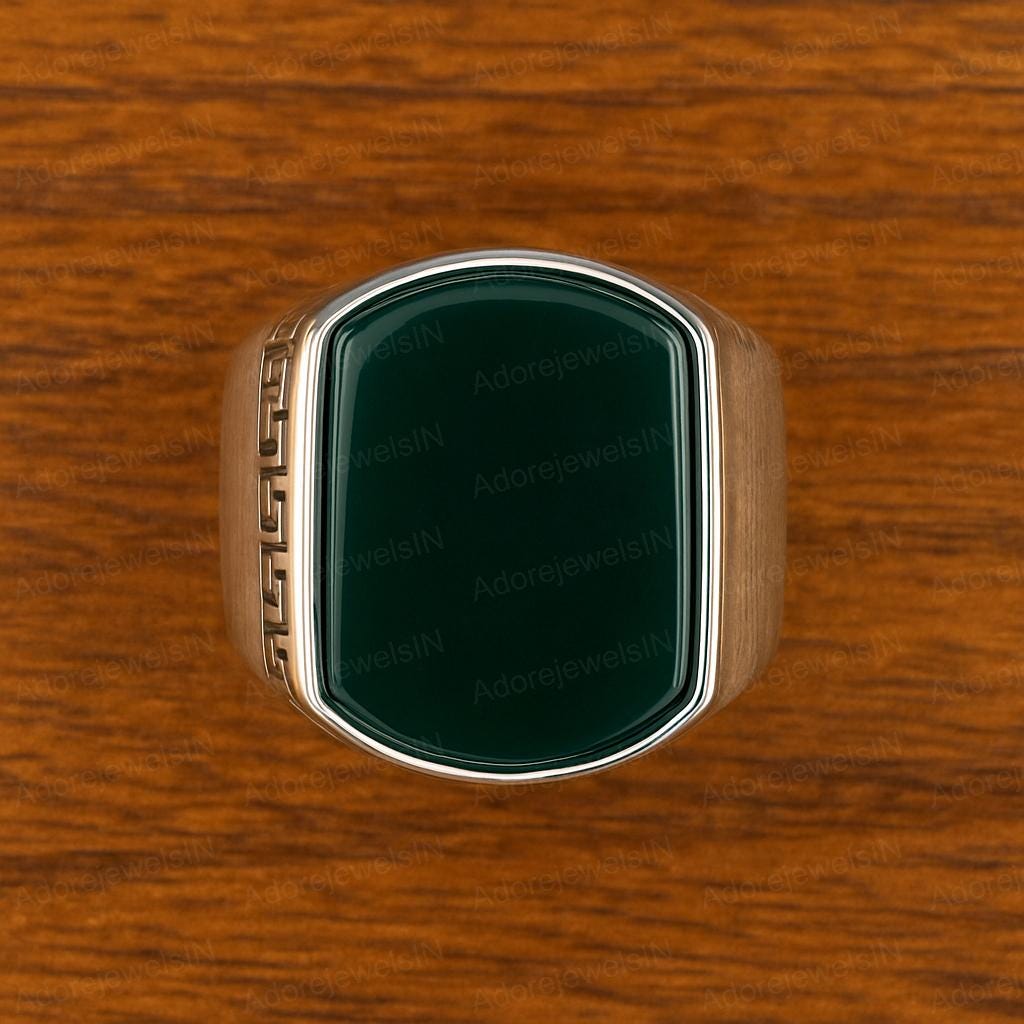 Solid 925 Sterling Silver Ring, Natural Green Onyx Ring For Mens, 12x16mm Green Onyx, Classic Green Onyx Mens Ring, Green Design Mens Ring
