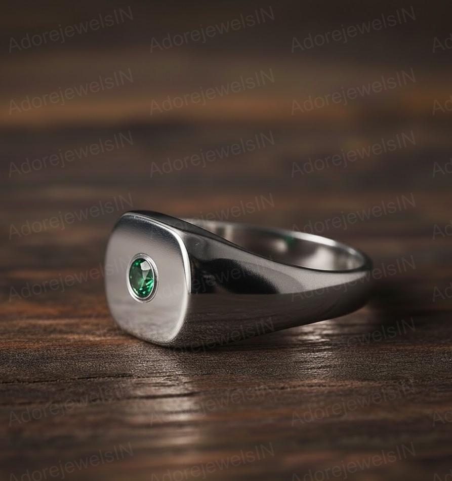Emerald Sterling Silver Ring, Round Brilliant Cut, 6mm Stone