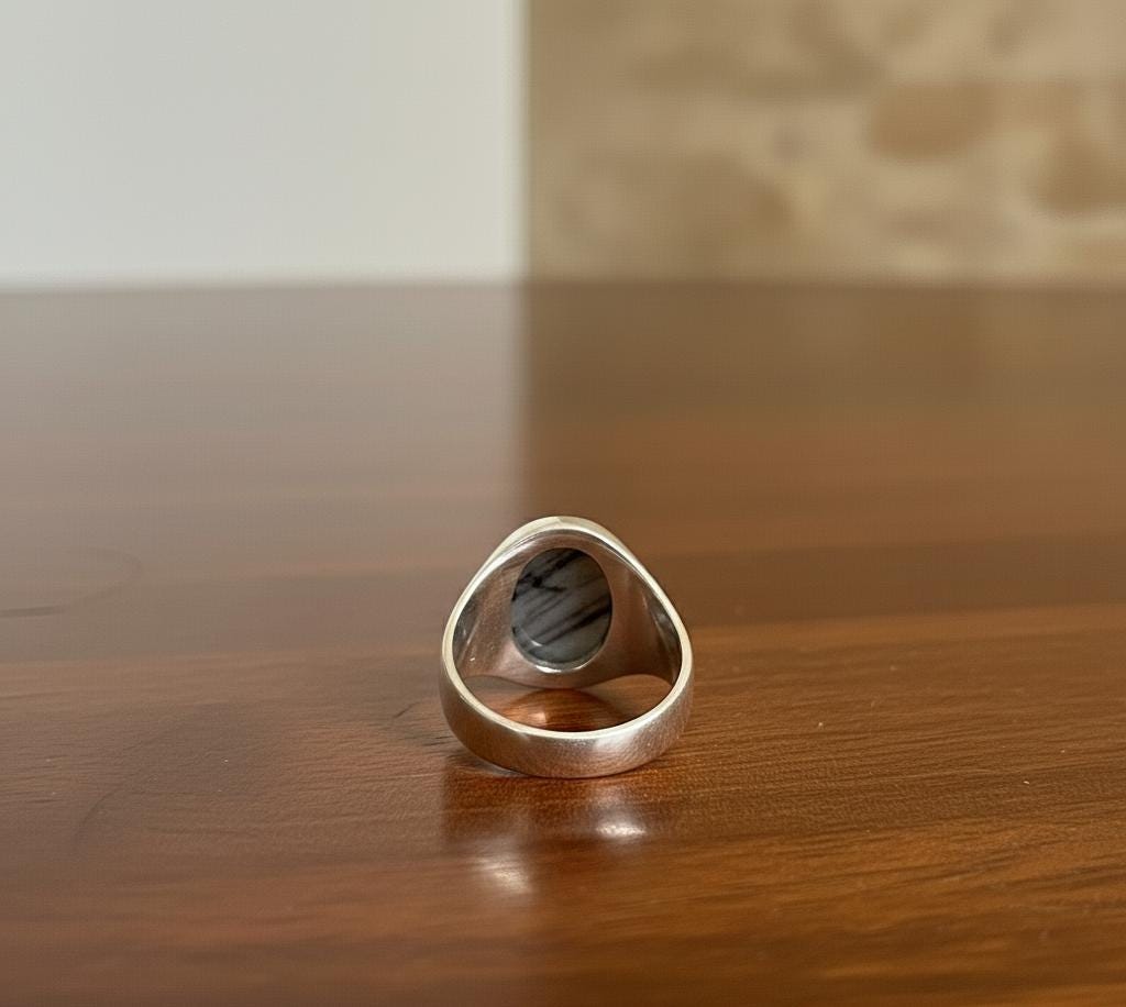 Sterling Silver Black Rutile Ring, Oval Cabochon, Ottoman Style