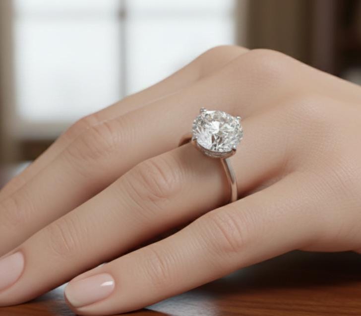 Round Moissanite Ring, 925 Sterling Silver, Prong Setting