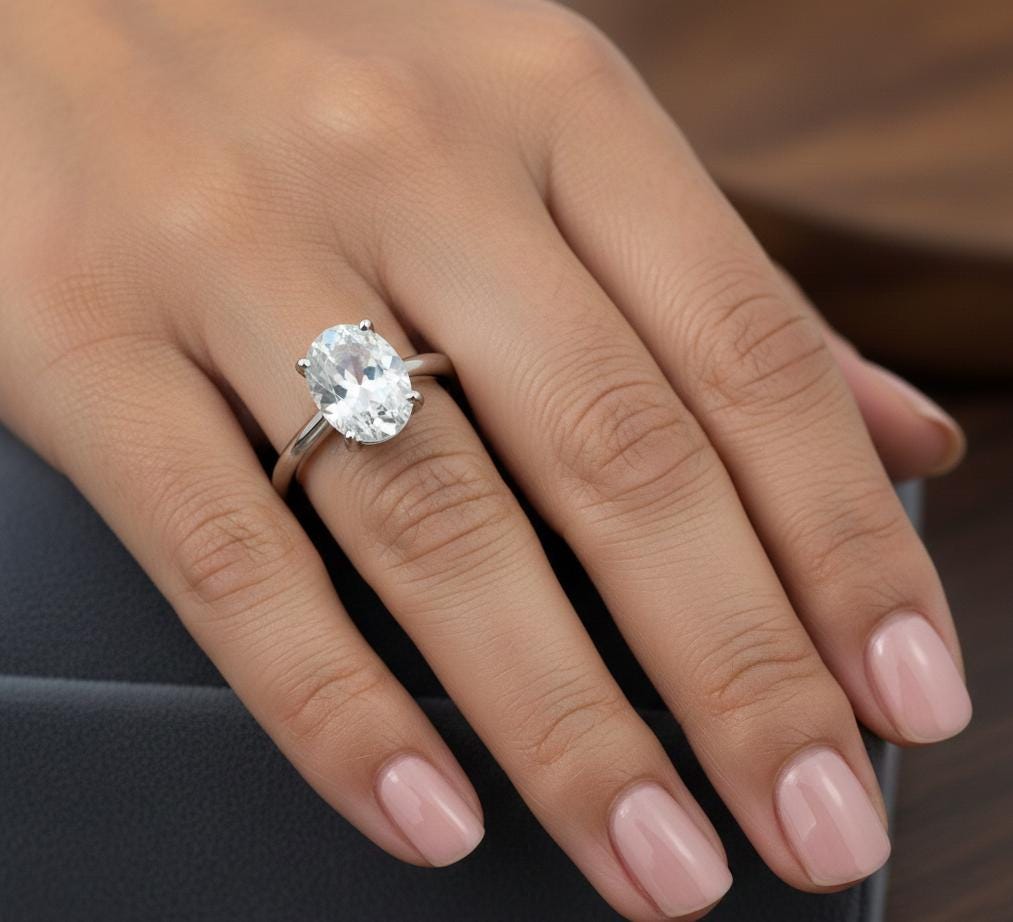 Oval Rainbow Moonstone Sterling Silver Ring, Prong Setting