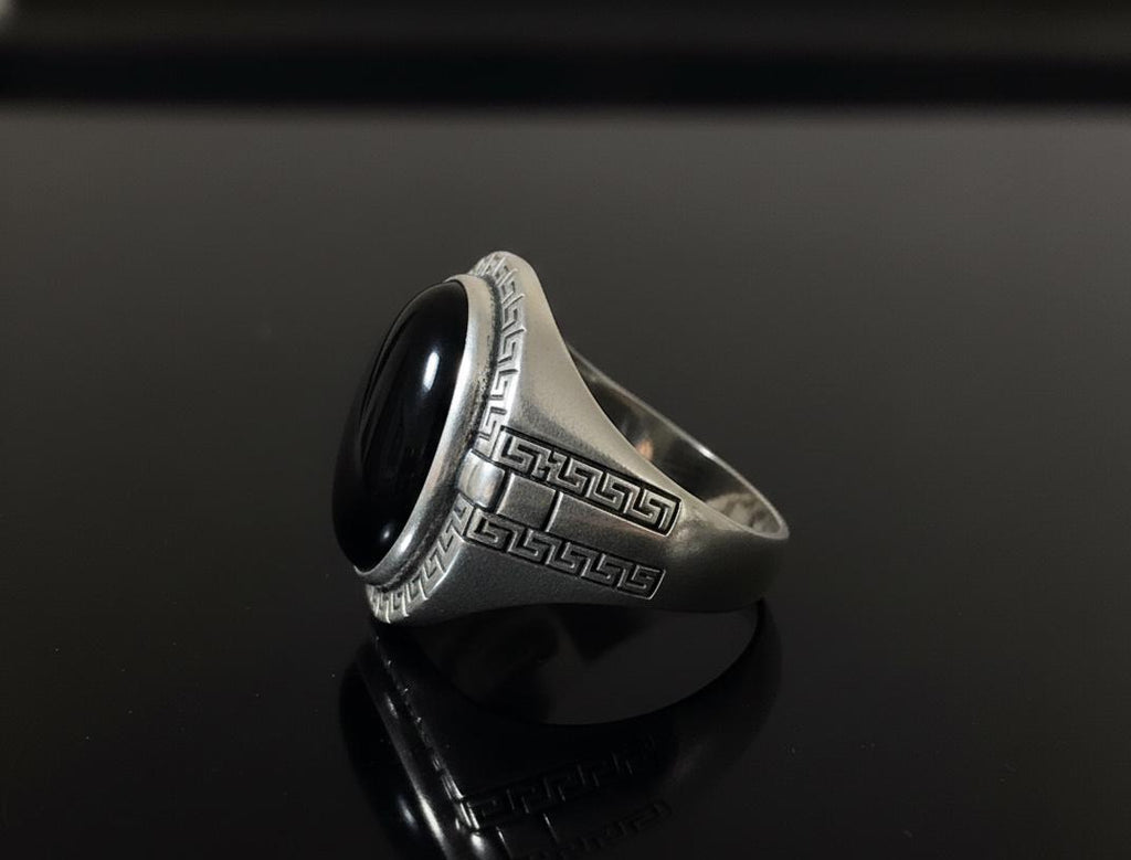 Vintage Black Onyx Sterling Silver Ring, Unique Husband Gift