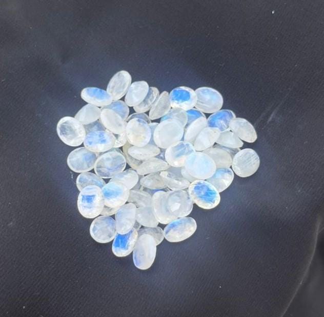 Natural Rainbow Moonstone Oval Cabochons, Blue Fire Gemstones for Jewelry Making (65 Pieces)