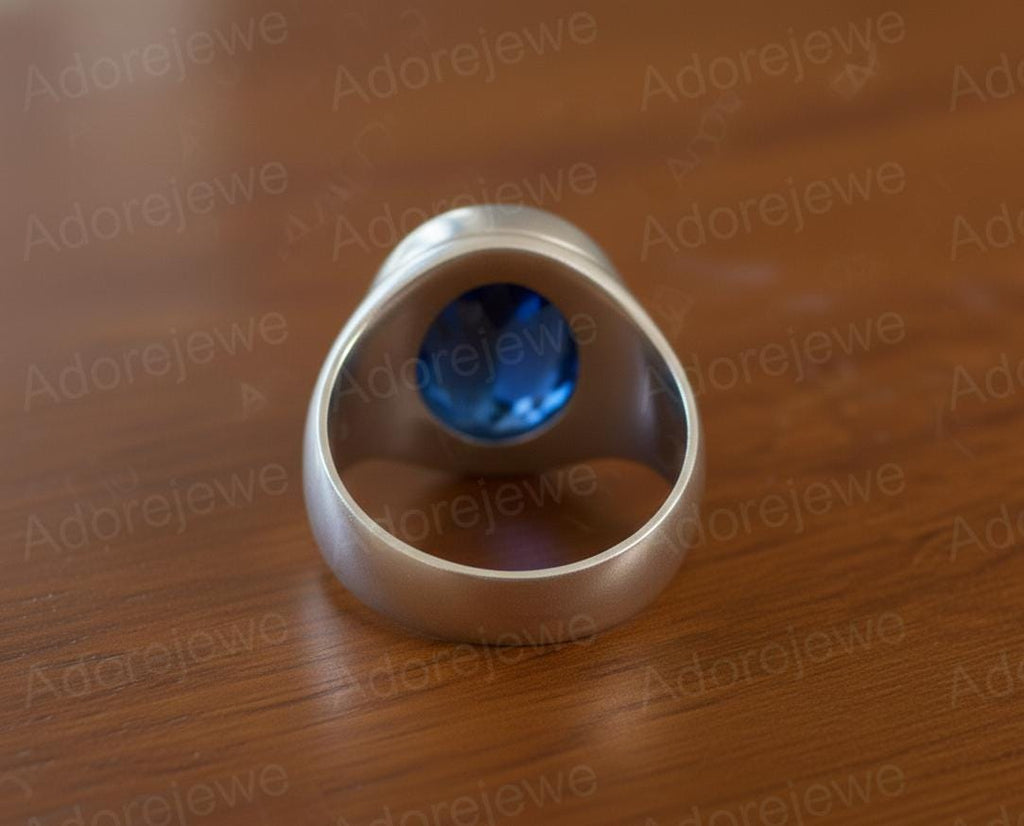 Sapphire Sterling Silver Signet Ring, Oval Stone (12x16mm)